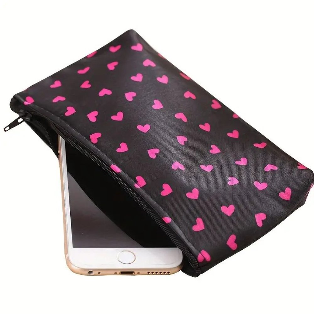 ⭐️NWT Black With Pink Hearts Makeup Bag, Pencil Case, Cosmetic Bag - Picture 2 of 2